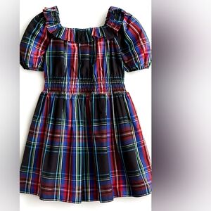 Crewcuts girls square neck smocked waist tartan plaid dress, 6, black